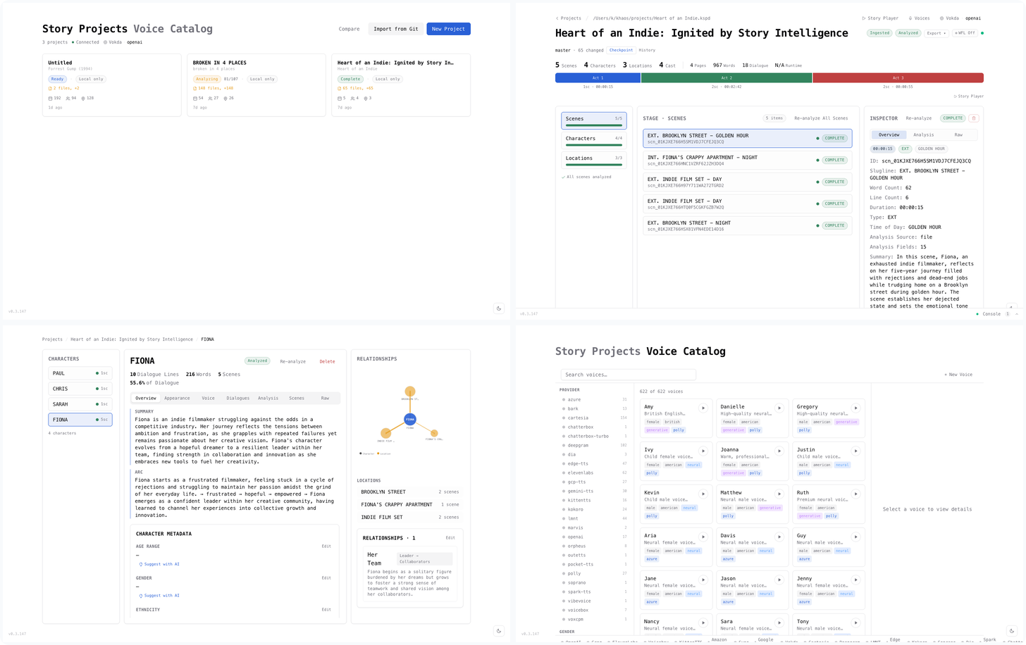 Khaos Machine — Projects, Dashboard, Character Builder, and Voice Catalog